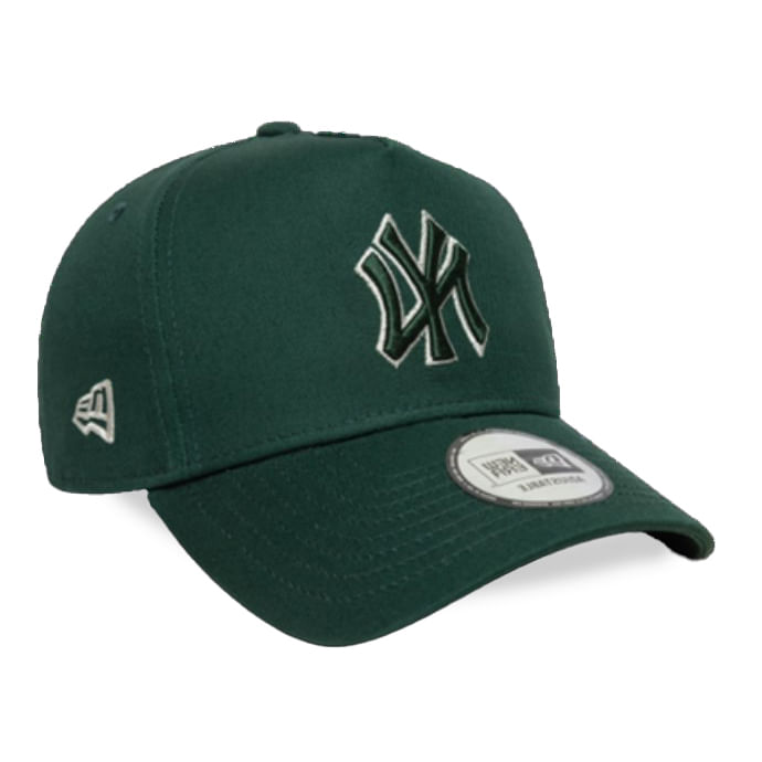 Boné esportivo casual New Era verde escuro em algodão com logo bordado dos Yankees na frente
